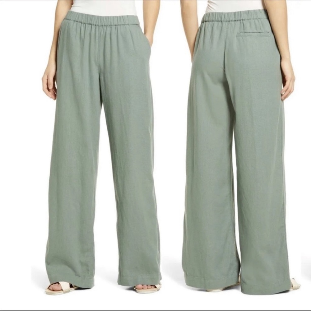 NEW Caslon Linen Wide Leg Pull-On Green Dune Trouser Pants Size Medium